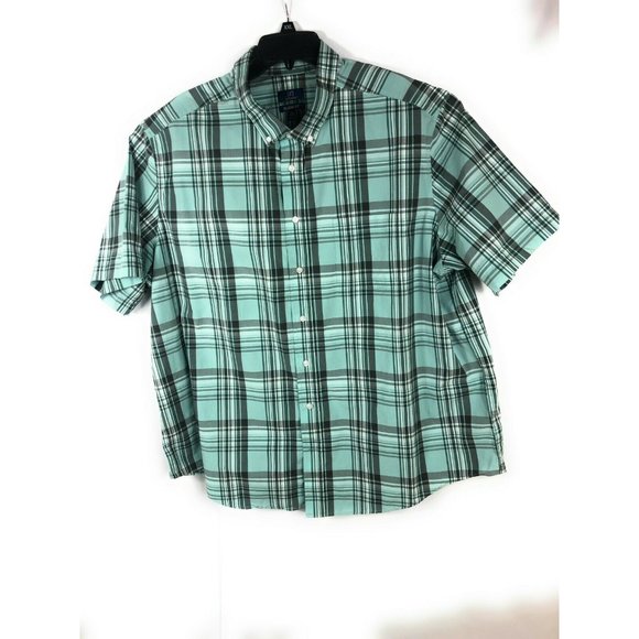 George Classic Fit Men's 3XL Button Up Short Sleeve Green Black Cotton Shirt A17 - Picture 1 of 4
